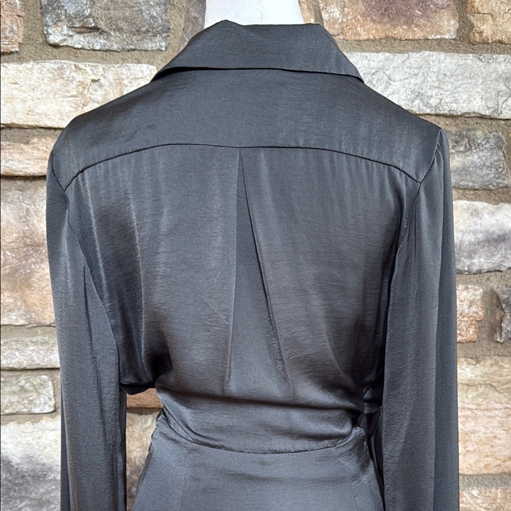 Black Satin Shirt Dress with Belt - Picture 8 of 8